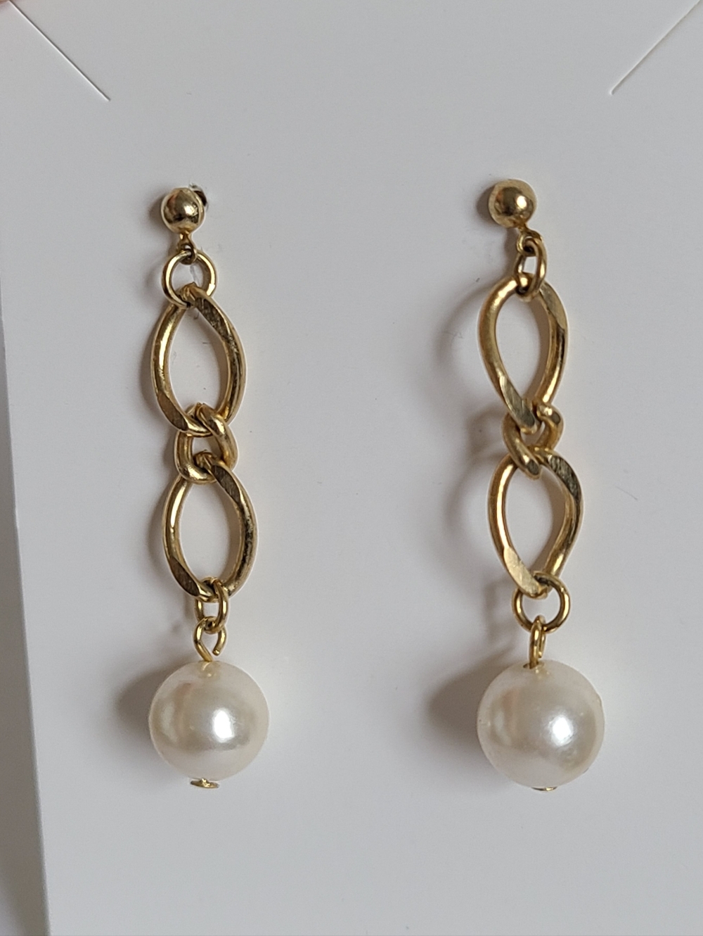 Vintage Gold Tone Boho Pearl Drop Chain Link Ball Stud Drop Dangle Earrings